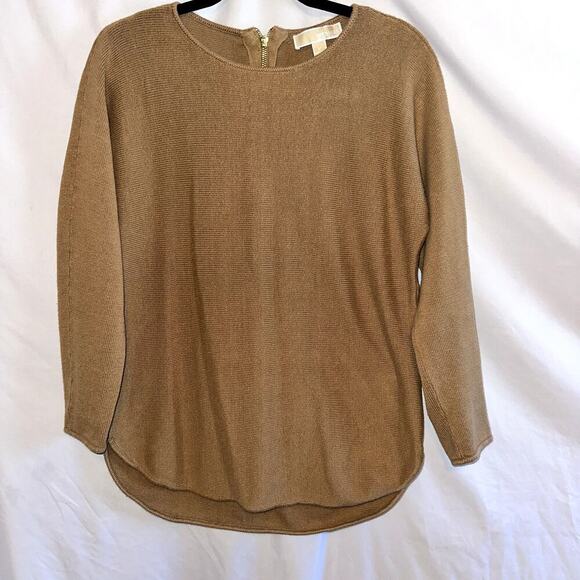Michael Kors Women Long Sleeve Back Zipper High-Low Hem Sweater Size M Camel - Picture 1 of 11